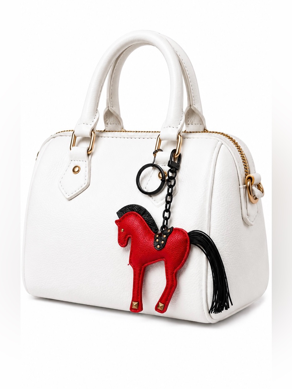 PU Leather Horse Equestrian Dressage Keychain Handbag Charm Red Black